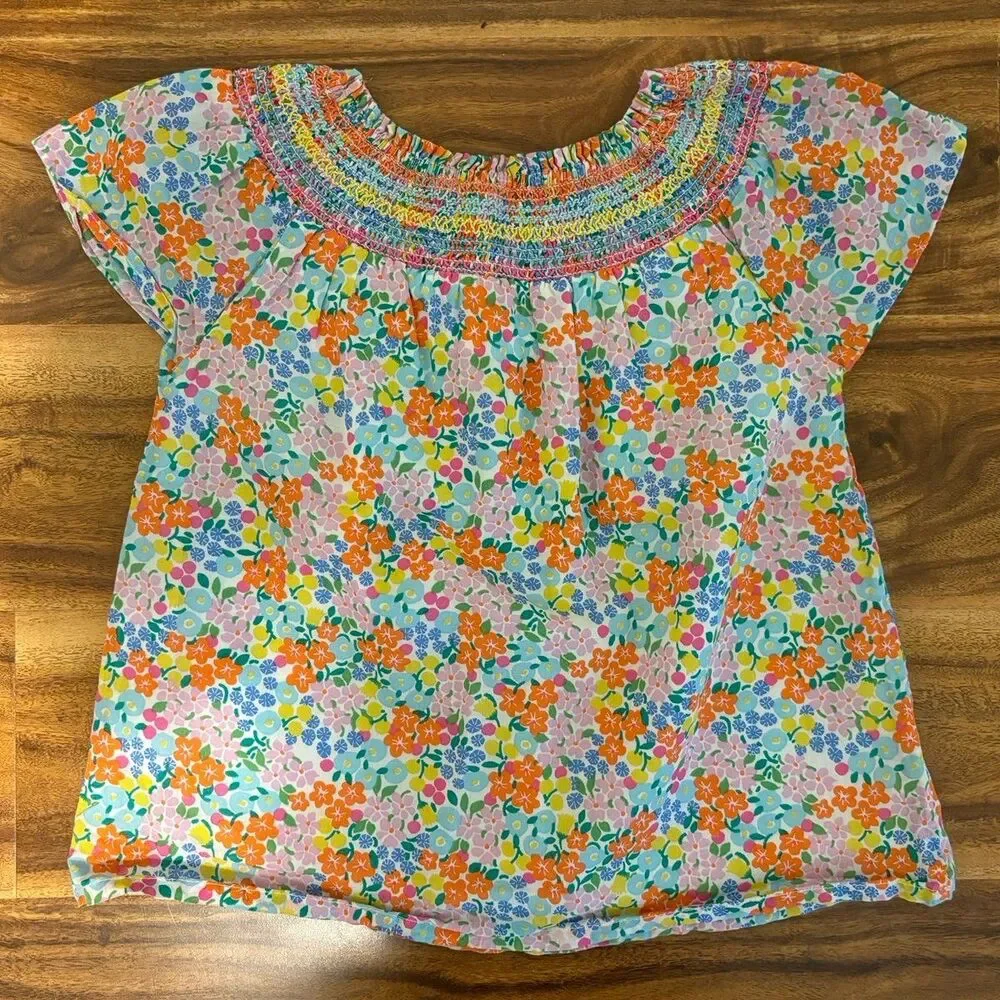 Mini Boden Smocked Neck Floral Top, Size 3-4
